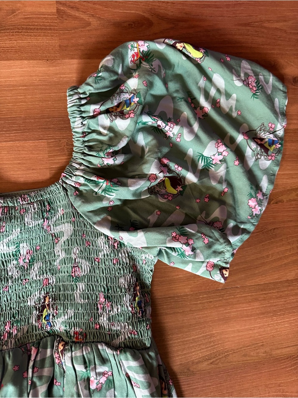 Disney Mulan Princess Mint Green Floral Puff-Sleeve Midi Dress - Picture 14 of 16